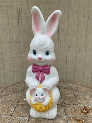 Vintage Empire Easter Bunny Baby Bunny Blow Mold Lighted Bright Colors 1995