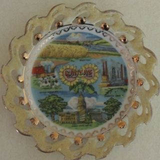 Vintage 7.  25 " Kansas " The Sunflower State " Souvenir Plate Sawtooth Edge Japan