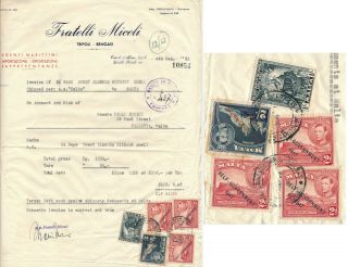 Libya - Benghazi 1951,  Malta Stamps As Revenues On Invoice Doc.  A785