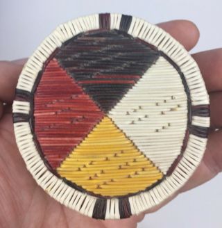 Porcupine Quill Birch Bark Trinket Box Ojibwa Medicine Wheel Small Round