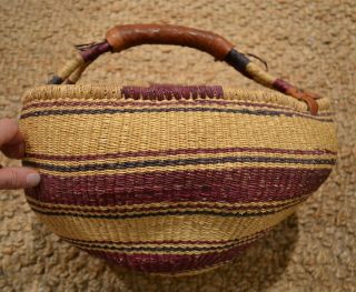 African Market Basket 14 " With Leather Wrapped Handle