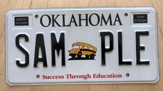 Oklahoma School Bus Sample Auto License Plate " Sam Ple " Ok Success Education