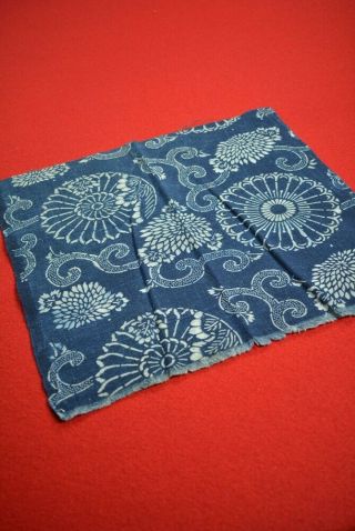 Yq51/35 Vintage Japanese Fabric Cotton Antique Boro Indigo Blue Katazome 11.  8 "