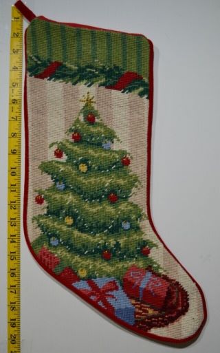 Lands End Blank Holiday Tree With Gold Trim Needlepoint Christmas Stocking