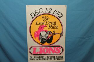 Rare Nos 1972 Lions Drag Strip Official Last Drag Race Poster