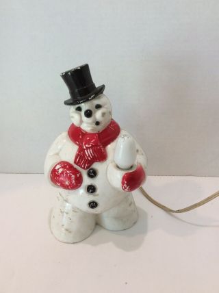 Vintage 1950s Royal Electric Co Hard Plastic Light Up Christmas Snowman.  No Tree