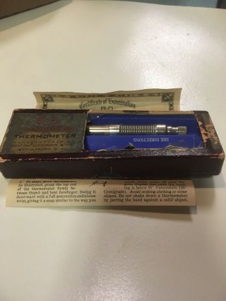 Vintage 1942 B - D Fever Thermometer W/box And Insert.