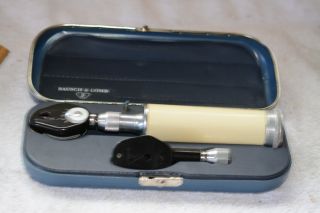 Vintage Bausch & Lomb Ophthalmoscopes Set W/ Case,  Ear Eye Doctor Tool