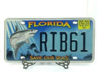 2000 Florida " Save Our Seas " License Plate Rib Great White Shark Scuba Divers