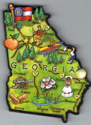 Georgia Artwood State Map Magnet Atlanta Savannah Augusta Athens Columbus