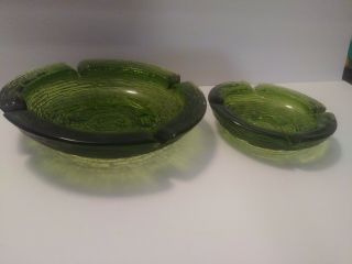 Vintage Green Swirl Art Glass Ashtray Retro Mid Century Set Of 2