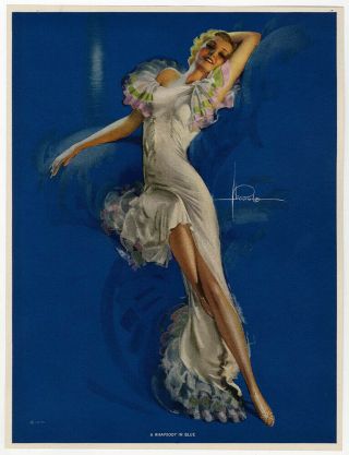1930s Art Deco Rolf Armstrong Rhapsody In Blue Streamlined Pin - Up Print Fine,