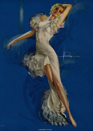 1930s Art Deco Rolf Armstrong Rhapsody in Blue Streamlined Pin - Up Print Fine, 2