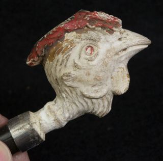 Antique Hand Painted Clay Pipe " Head Of Chicken " Approx.  4 1/2 Inches
