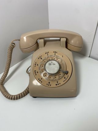 Vintage Retro Tan Western Electric Bell System Rotary Dial Desk Telephone 1962