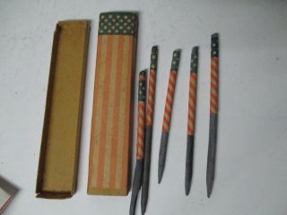 5 Very Old Patriotic Slate Pencils In Patriotic Box
