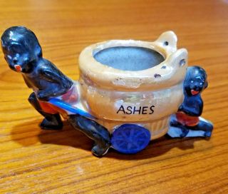 Vintage Japan Ceramic Black Boys Americana Ashes Pot Ashtray Figurines Figures