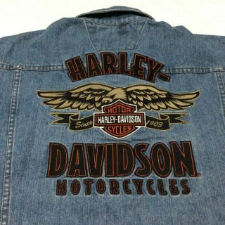 Harley Davidson Mens Eagle Embroidered Bar And Shield Denim Vest Size Xl