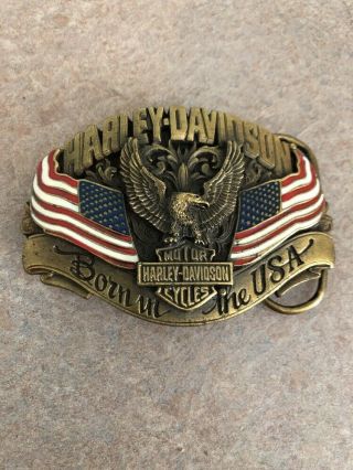 Vtg Siskiyou Harley Davidson Belt Buckle 1989 Harmony Design Eagle Flag Usa B - 88