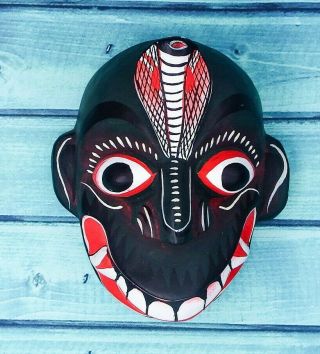 Hand Carved Wood Wall Art Decor Asian Elegant Fire Ethnic Art Mask Sculpture 5 "