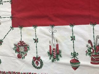 Vintage Christmas Tablecloth Hanging Shiny Brite Ornaments Santa Noel Stockings 2