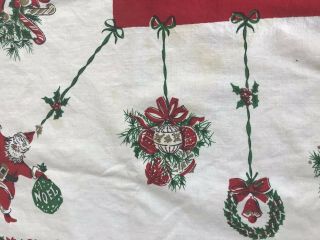 Vintage Christmas Tablecloth Hanging Shiny Brite Ornaments Santa Noel Stockings 3