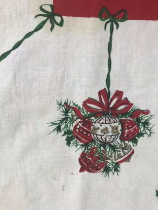 Vintage Christmas Tablecloth Hanging Shiny Brite Ornaments Santa Noel Stockings 5