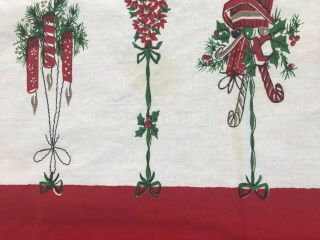 Vintage Christmas Tablecloth Hanging Shiny Brite Ornaments Santa Noel Stockings 6