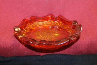 Vintage Pressed Glass Large Red Amberina Ashtray Hobstar Center
