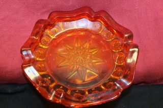 Vintage Pressed Glass Large Red Amberina Ashtray Hobstar Center 4