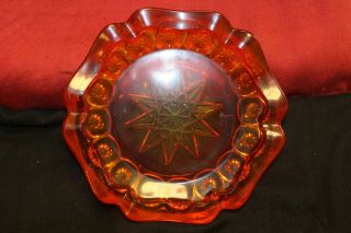 Vintage Pressed Glass Large Red Amberina Ashtray Hobstar Center 5