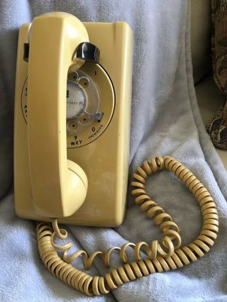 Vintage,  Harvest Gold,  Rotary Dial Telephone; Wall Mount Phone Itt