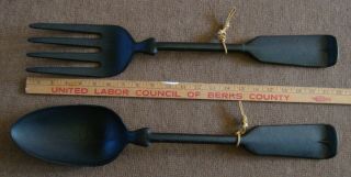Vintage Large Cast Iron Fork & Spoon Wall Decor - Kitchen Art - 22 Inches