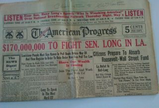 The American Progress April 1935 Huey Long Issue Share Our Wealth Depression Era