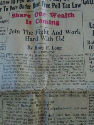 The American Progress April 1935 Huey Long Issue Share Our Wealth Depression Era 5