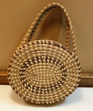 Vintage Gullah Charleston,  Sc Sweet Grass Hinged & Double Handled Basket/purse