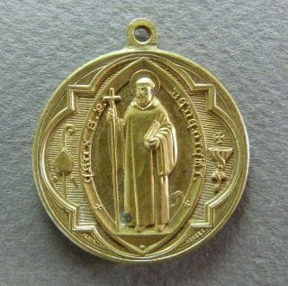 French Antique Copper Religious Pendant Saint Benedict Medal By Penin Poncet