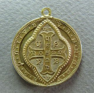 French Antique Copper Religious Pendant Saint Benedict Medal by Penin Poncet 2