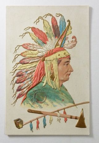 Native American Indian Feather Headdress Victorian Card 1880 