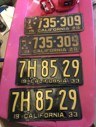 California License Plate Pairs 1928 And 1933