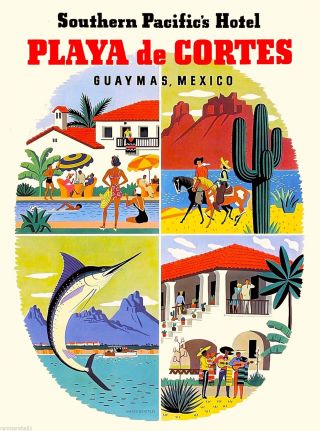 Guaymas Mexico Playa De Cortes Mexican Vintage Travel Advertisement Art Poster