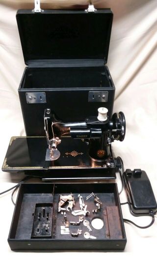 Vintage 1949 Singer Featherweight Sewing Machine 221 W/case & Acces.  Sn Aj225957