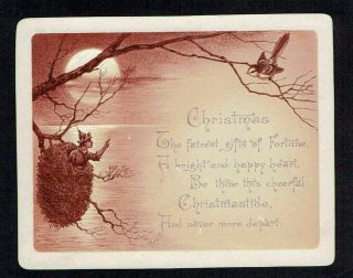 Victorian Christmas Greetings Card Elf Occupying Birds Nest