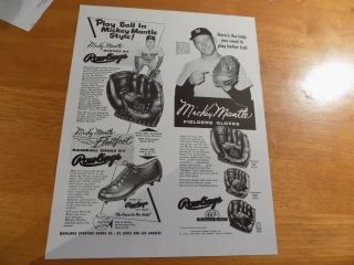 1964 Mickey Mantle Rawlings Glove,  Cleat.  Ball Ad