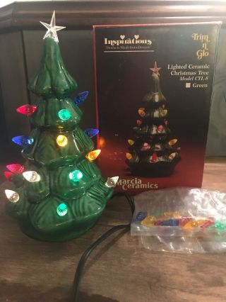 Vintage Marcia Ceramics Green Christmas Tree W/lights Orig Box 7 - 1/2 " Tall