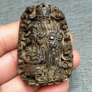 Chinese Collectibles,  Jade Hand - Carved,  The God Of Wealth Pendant Statue A3701