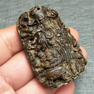 Chinese collectibles,  Jade hand - carved,  the god of wealth pendant statue A3701 2