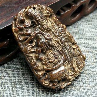 Chinese collectibles,  Jade hand - carved,  the god of wealth pendant statue A3701 3