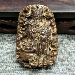 Chinese collectibles,  Jade hand - carved,  the god of wealth pendant statue A3701 5