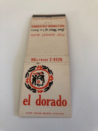 Vintage Matchbook Cover El Dorado Sunset Blvd Hollywood California